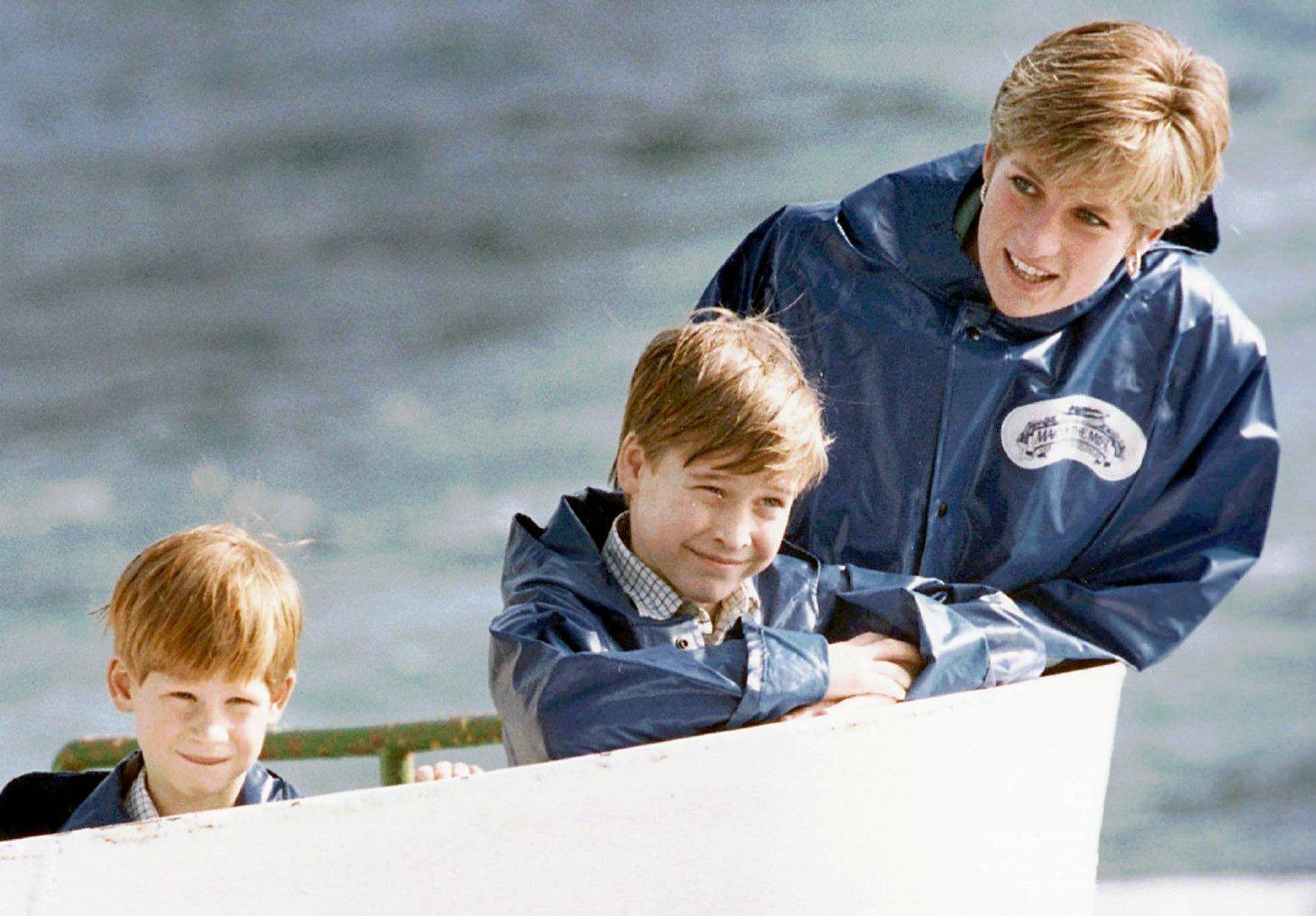 Prinsessan Diana med sönerna prins Harry och prins William 1991.