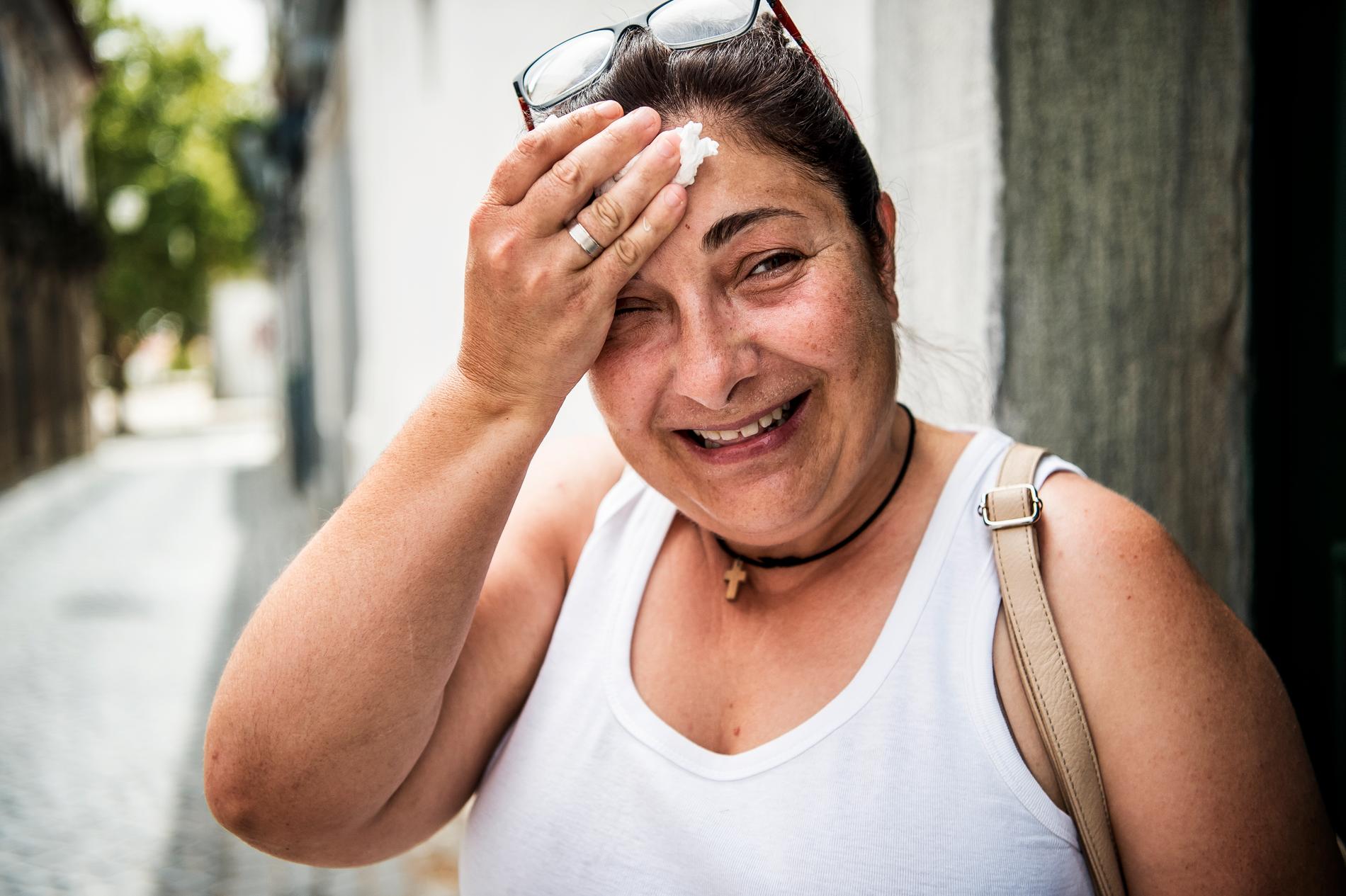 Värmen har slagit till i staden Beja i Portugal. Fátima Rodrigues, 49 år.