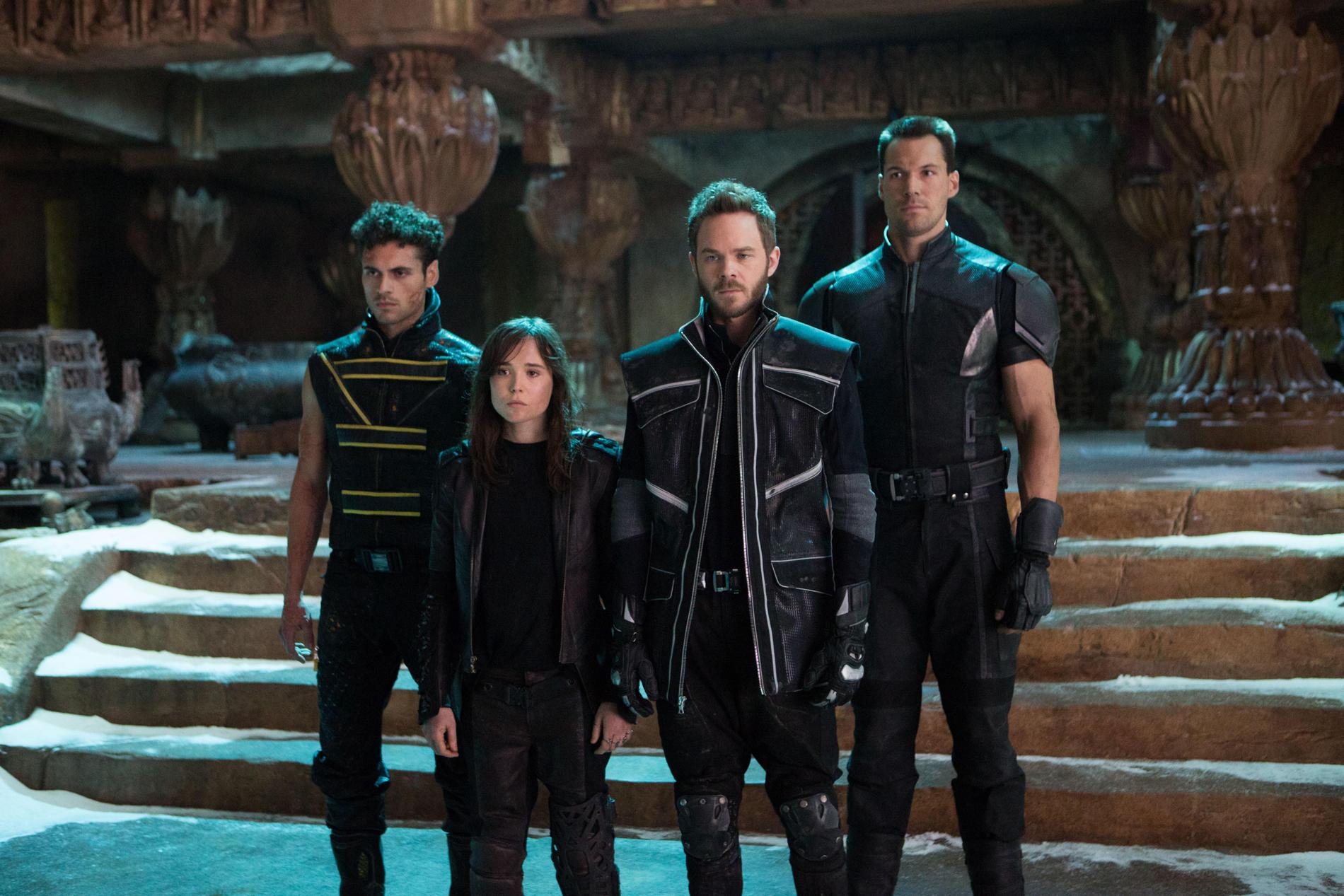 Adan Canto, Ellen Page, Shawn Ashmore och Daniel Cudmore i X-Men: Days of Future Past Year.