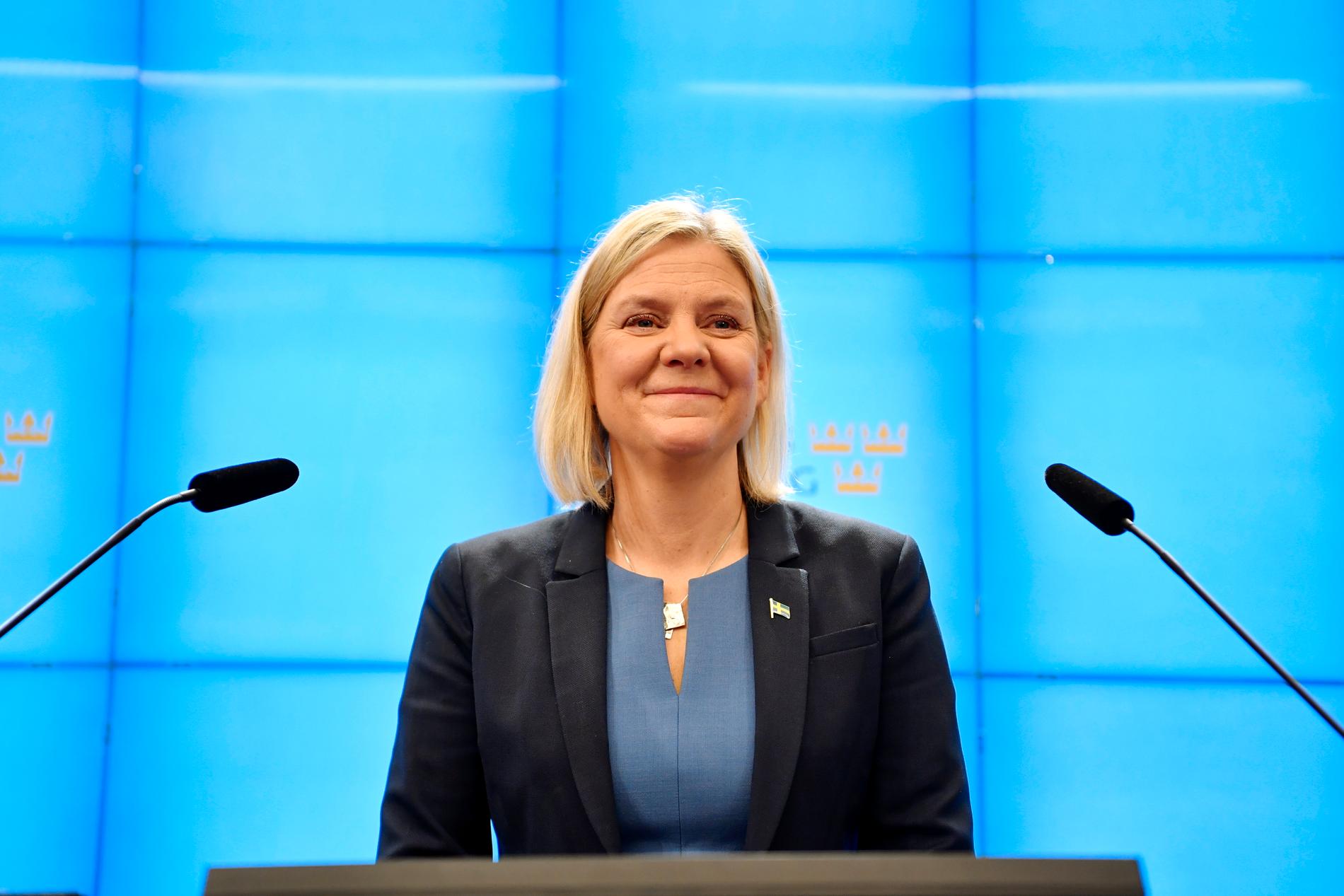 Stödet för Socialdemokraterna med statsminister Magdalena Andersson i spetsen ökar, enligt den senaste väljarundersökningen från SVT/Novus. Arkivbild.