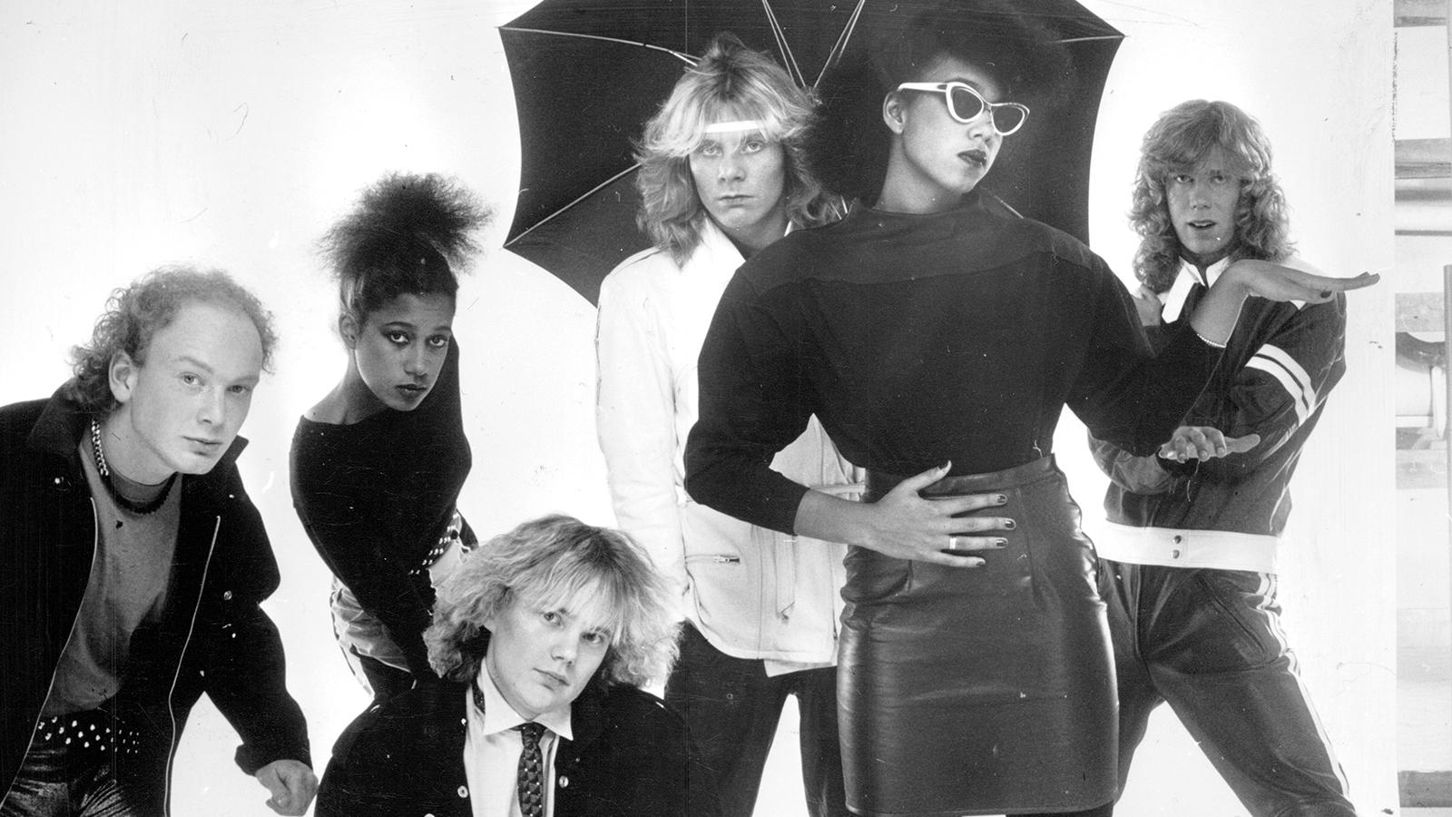 Gruppen Freestyle 1982.  Fr.v. Joakim Hagleitner, Diane Corinne Söderholm, , Tommy Ekman, Christer Sandelin, Gigi Hamilton och Anders Uddberg.