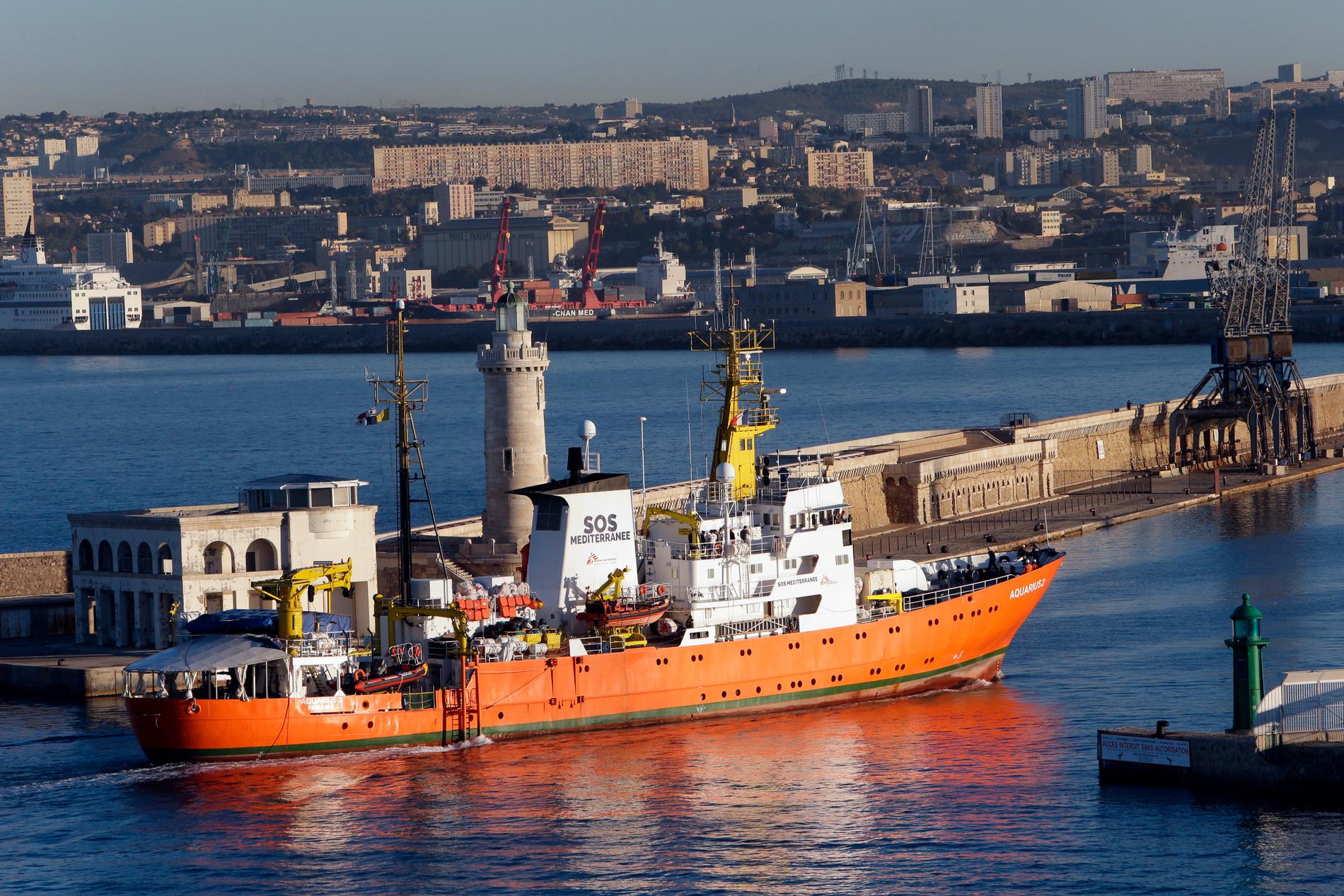 SOS Mediterranées fartyg Aquarius i hamnen i Marseille i oktober 2018. Arkivbild.