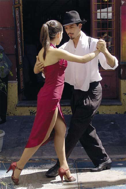 Ett par dansar tango på en gata i Calle Florida.
