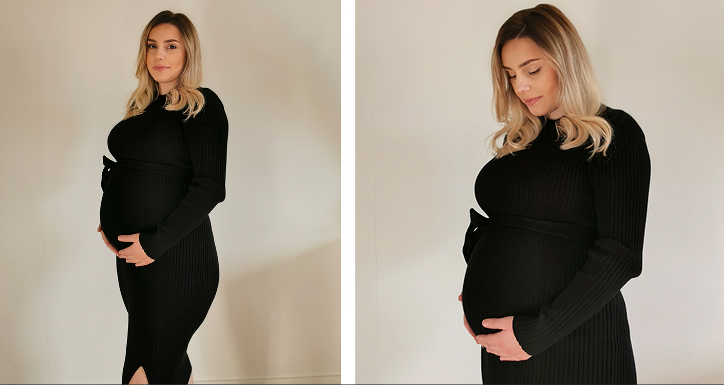 Edona, 27, under graviditeten med tvillingarna Novalie och Lielle.