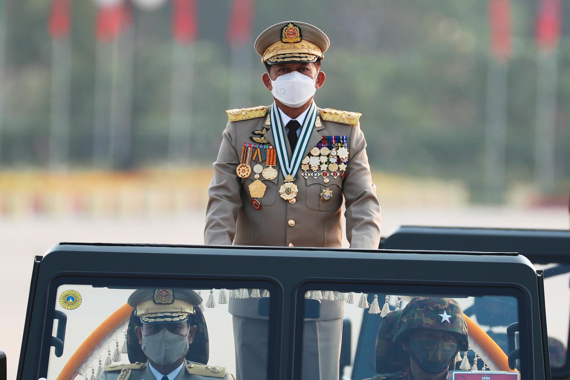 General Min Aung Hlaing styr Myanmar sedan militärkuppen 1 augusti 2021.