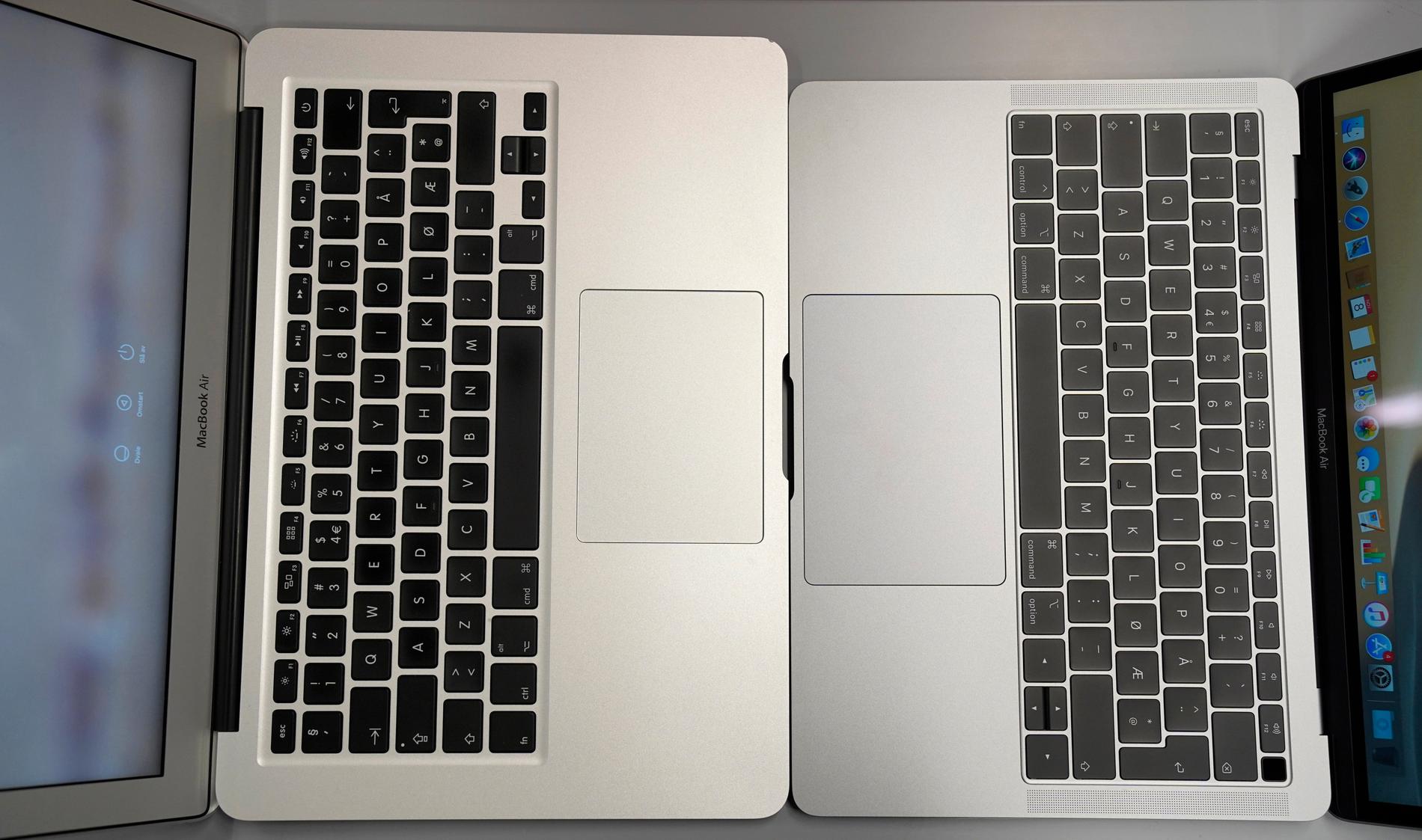 Nya Macbook Air, till höger, har fått nytt tangentbord och 20 procent större pekplatta, som dessutom stödjer Force Touch.