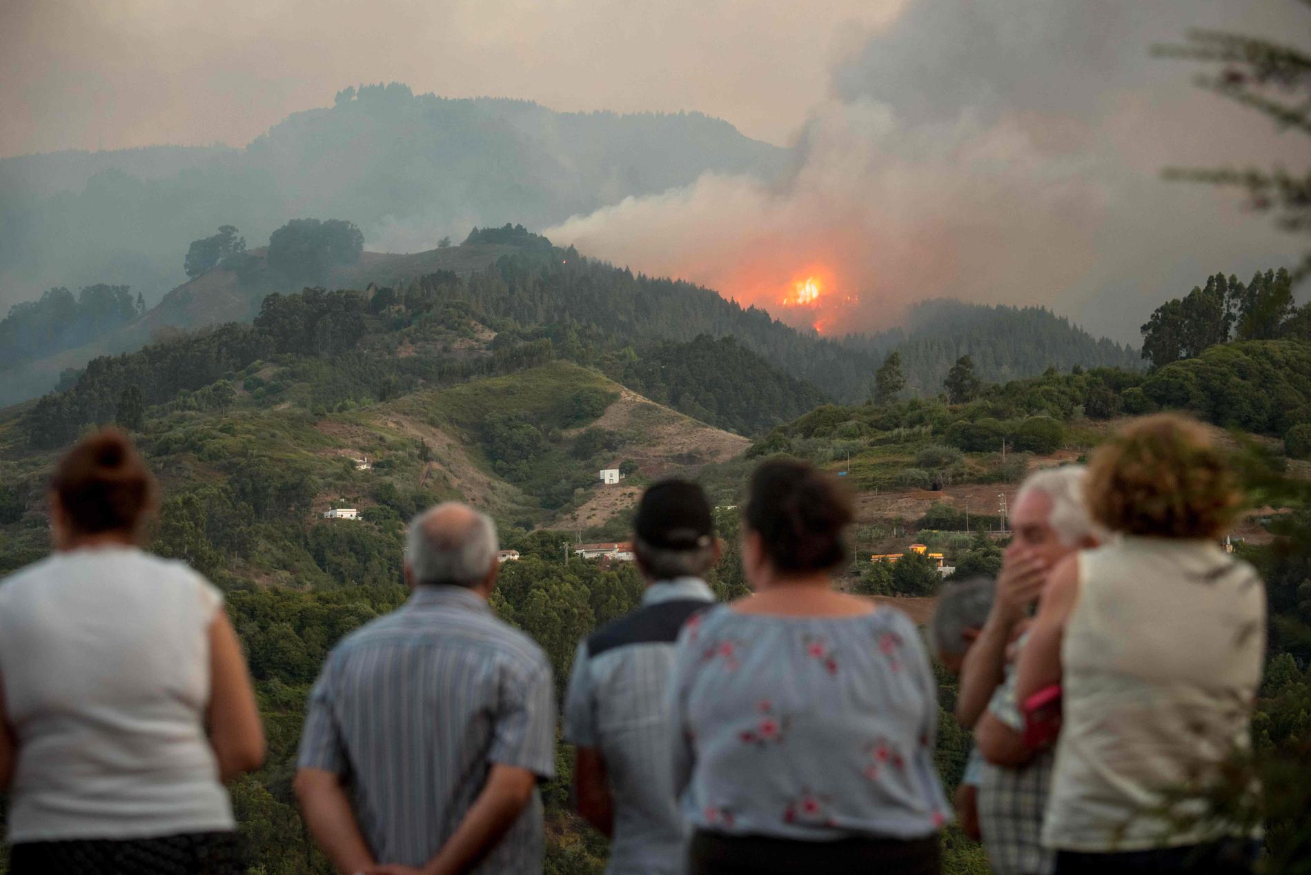Invånare på Gran Canaria tittat på elden som härjar nära Montana Alta.