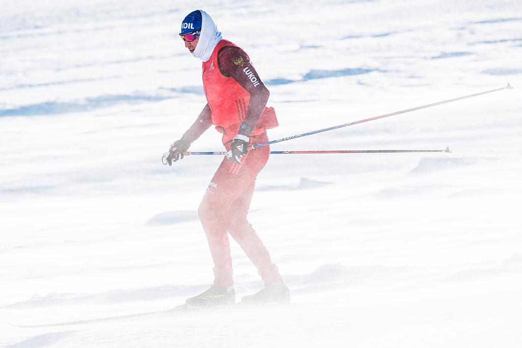 Ryske Alexander Legkov (guld- och silvermedaljör i Sotji-OS) uppe på glaciären.