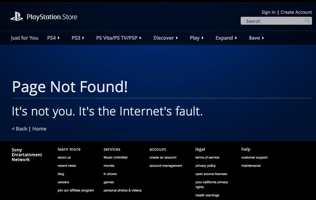 Meddelandet som möter kunderna när de försöker komma åt onlinebutiken Playstation Store.