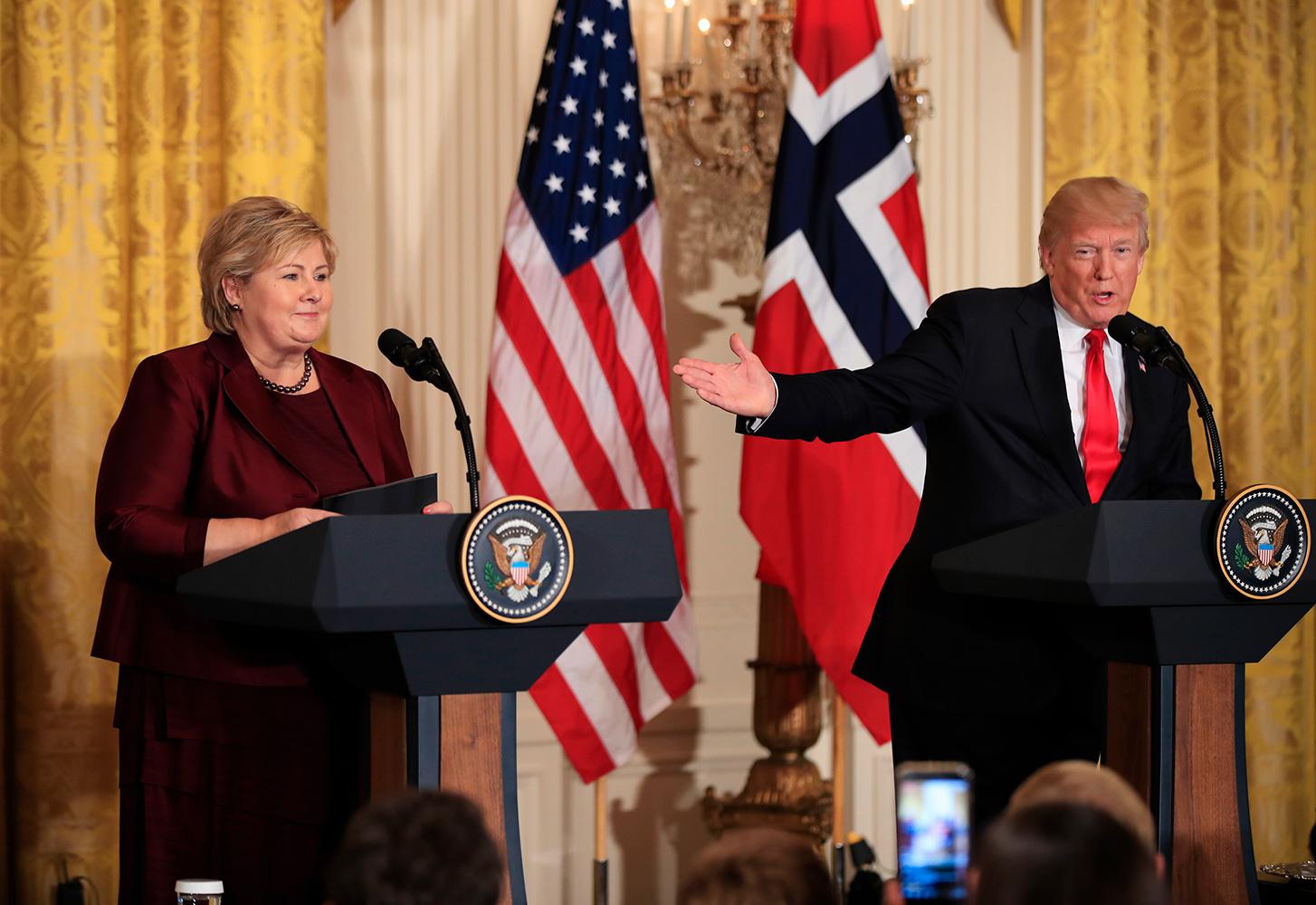 Trump och Norges statsminister Erna Solberg.