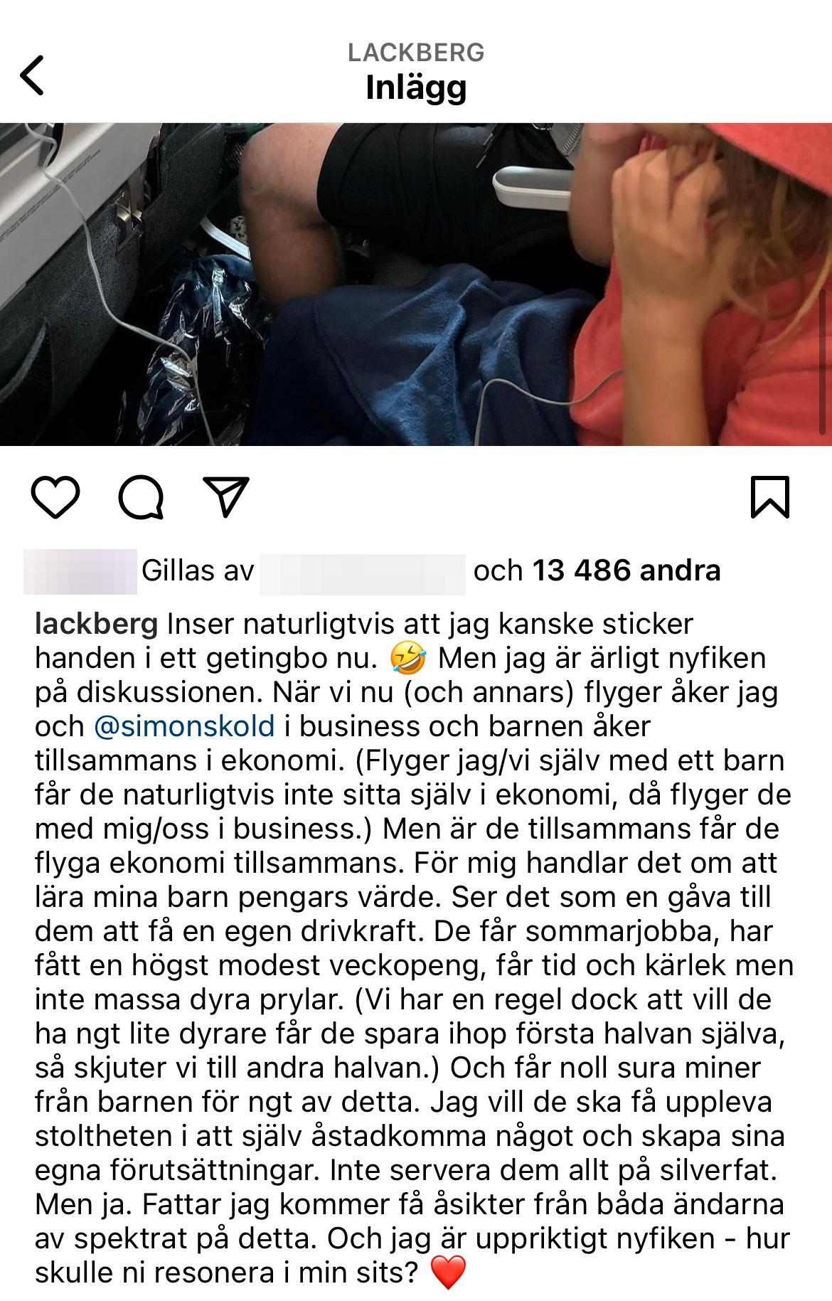 Läckbergs Instagraminlägg.  