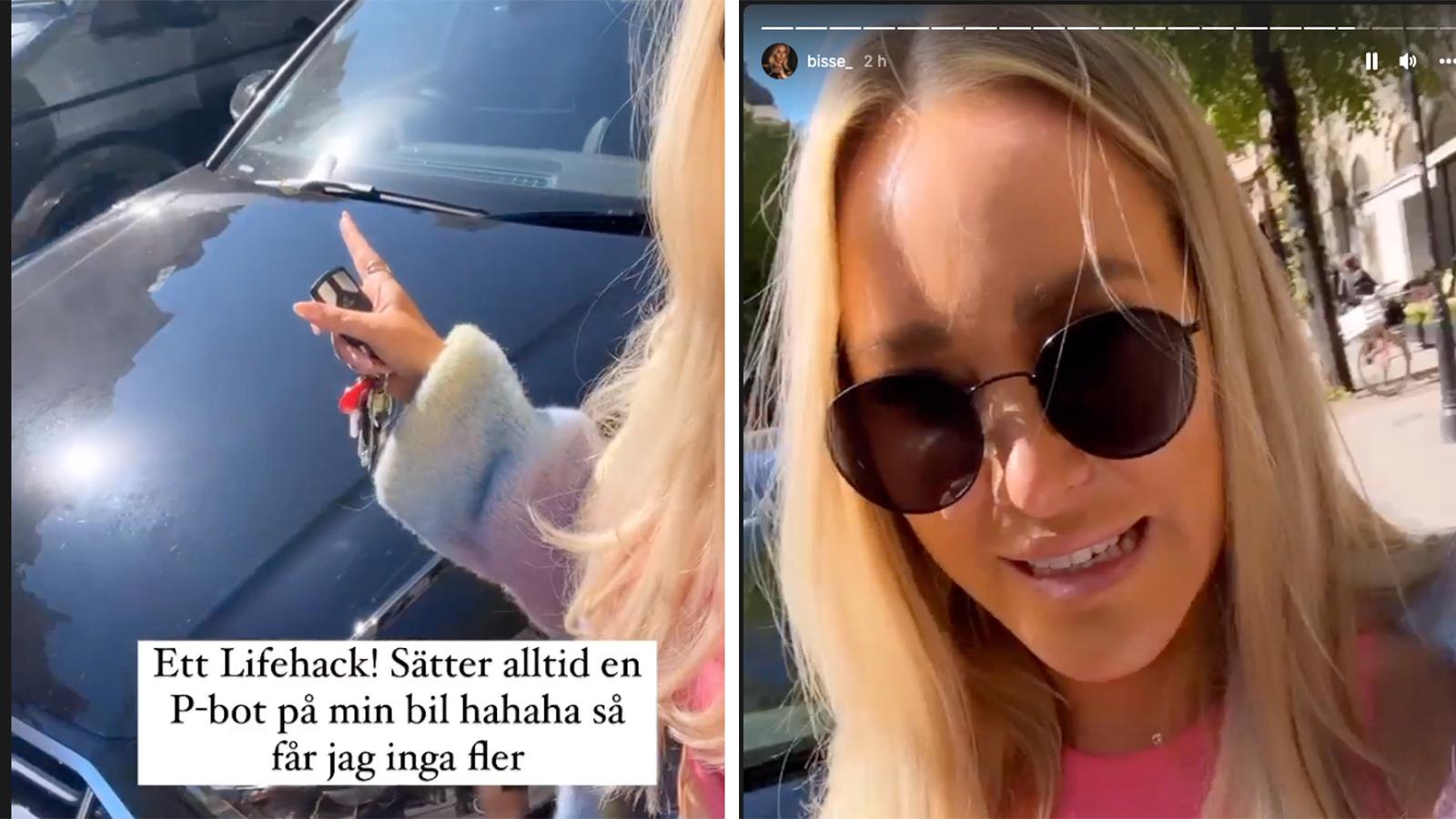 Jannike ”Bisse” Nordström berättade om sitt parkeringsknep på Instagram men tog sedan ner inläggen.
