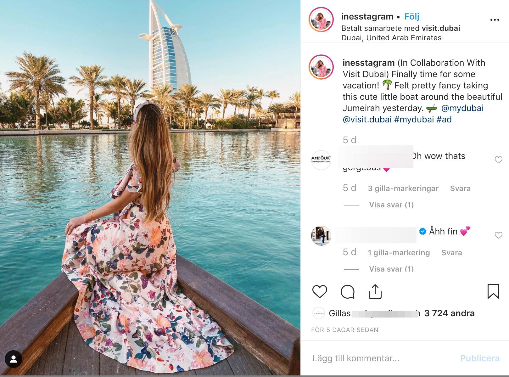 Tidigare i år gjorde influencern Inés Kokic ett betalt samarbete med Visit Dubai. 