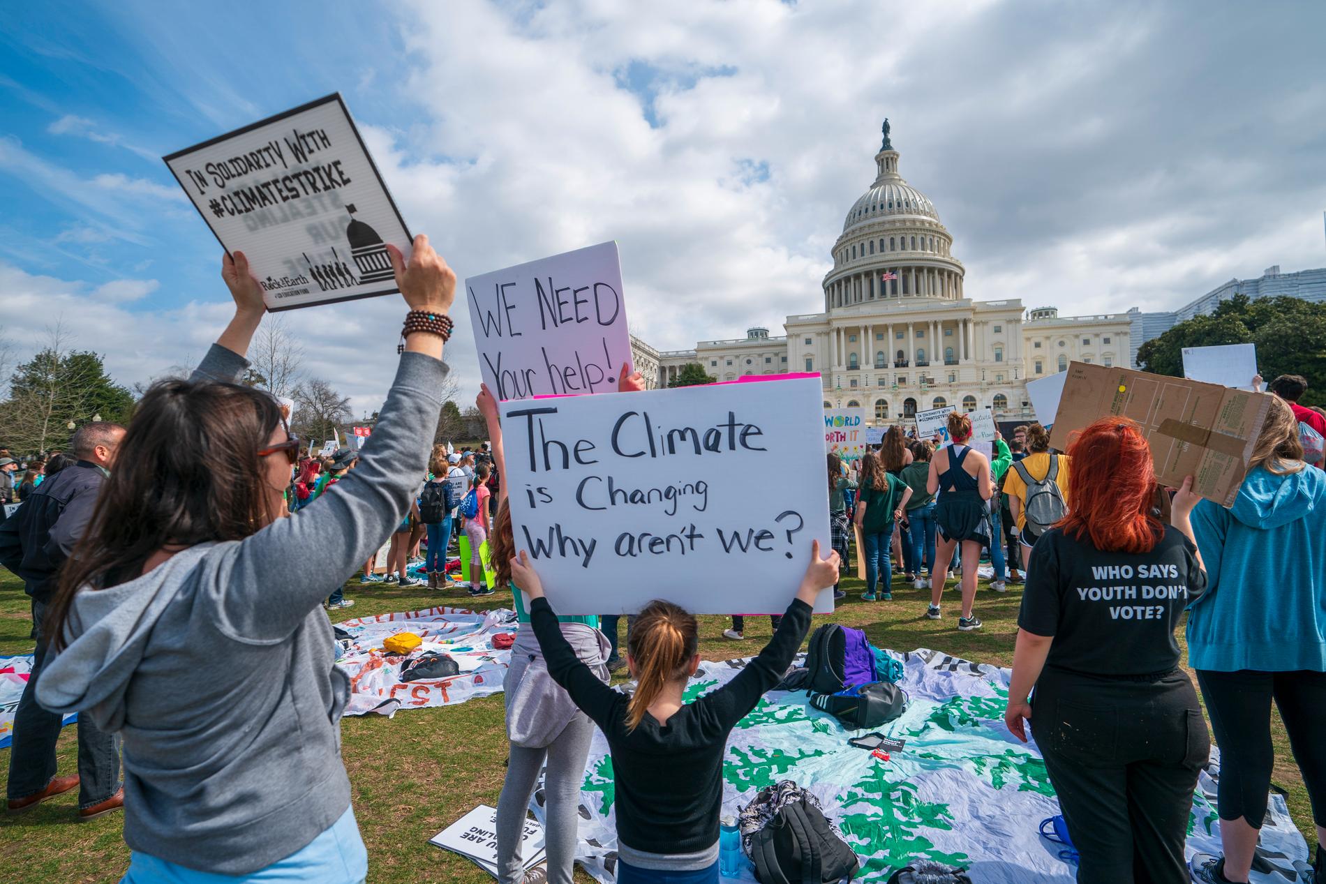 Hundratusentals skolungdomar över hela världen strejkade på fredagen för klimatet. Här i Washington, USA.