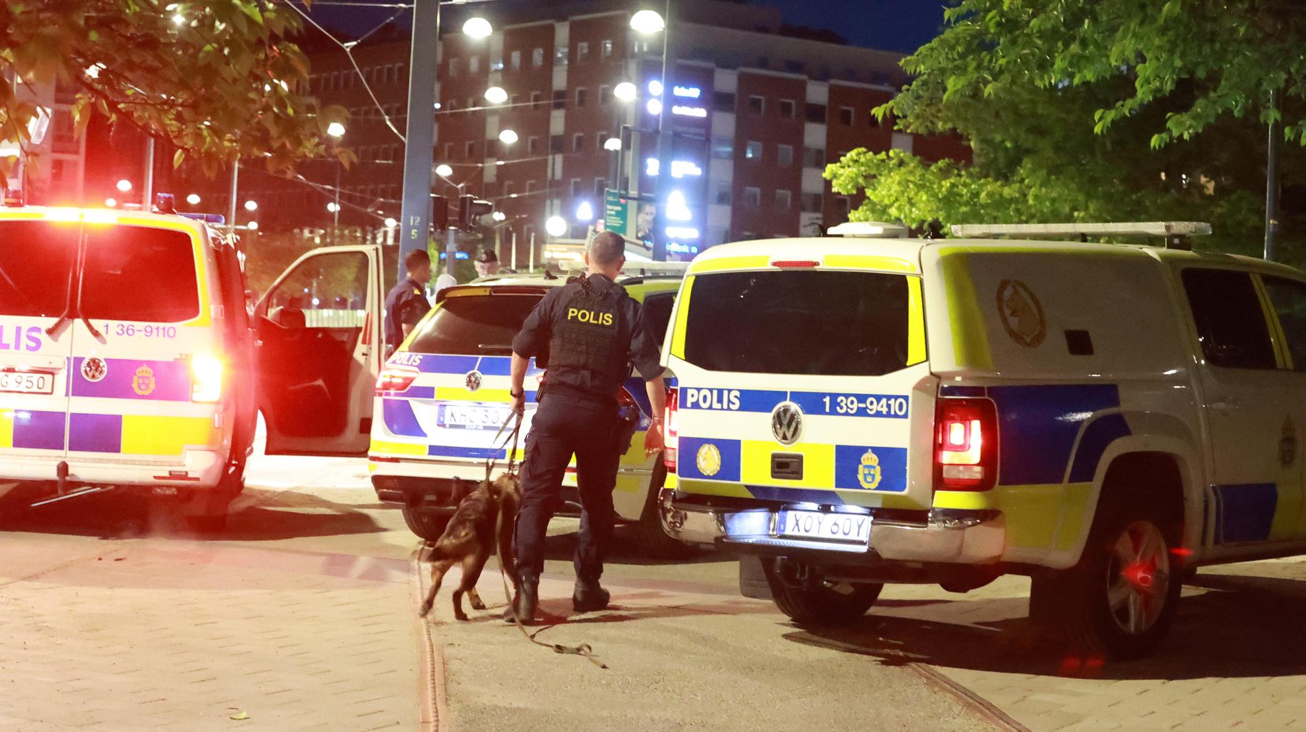 Polisen sökte med hundpatruller i Hammarby sjöstad efter dådet.