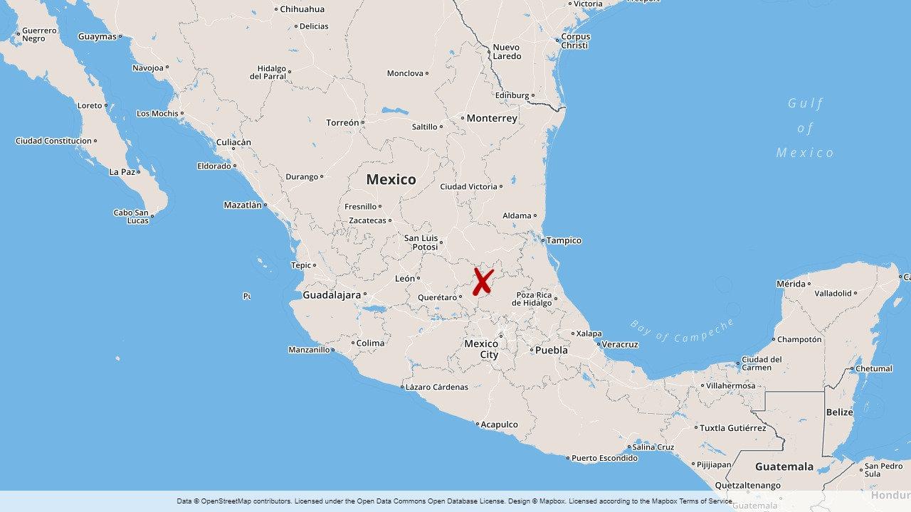 Helikoptern störtade i närheten av staden Jalpan de Serra i delstaten Querétaro Arteaga i Mexiko.