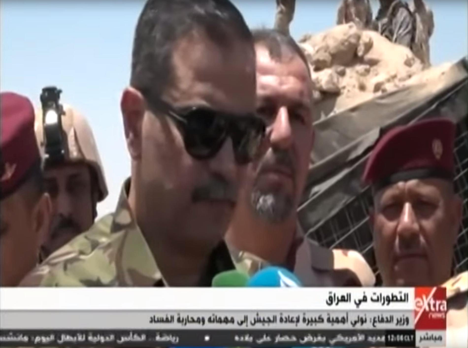Försvarsministern al-Shammari i ett tv-klipp från oktober om protesterna i Irak.