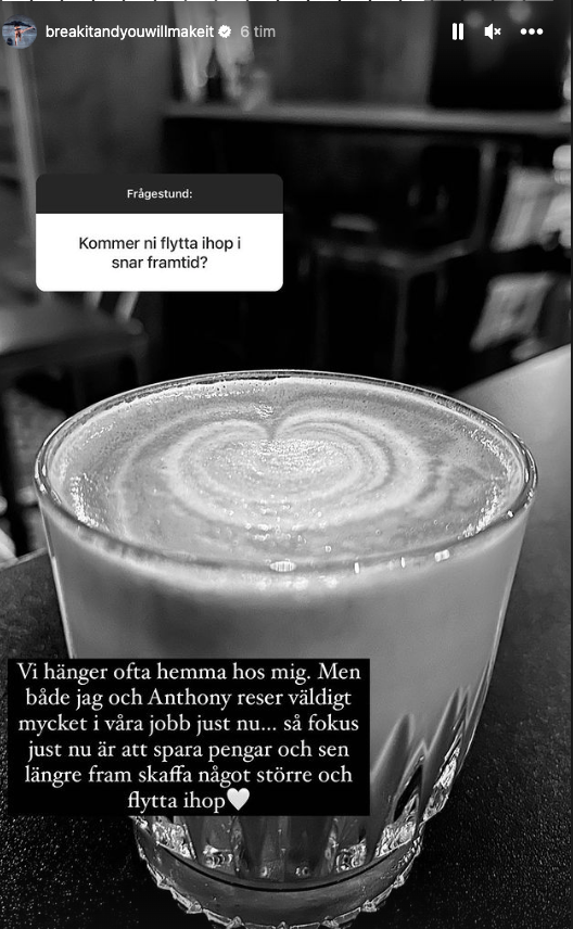 Paret vill i framtiden köpa lägenhet tillsammans, skriver Elin Härkönen på Instagram
