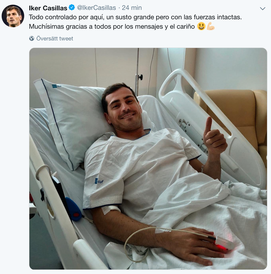 Iker Casillas drabbades för tre veckor sedan av en hjärtattack på Portos träningsanläggning