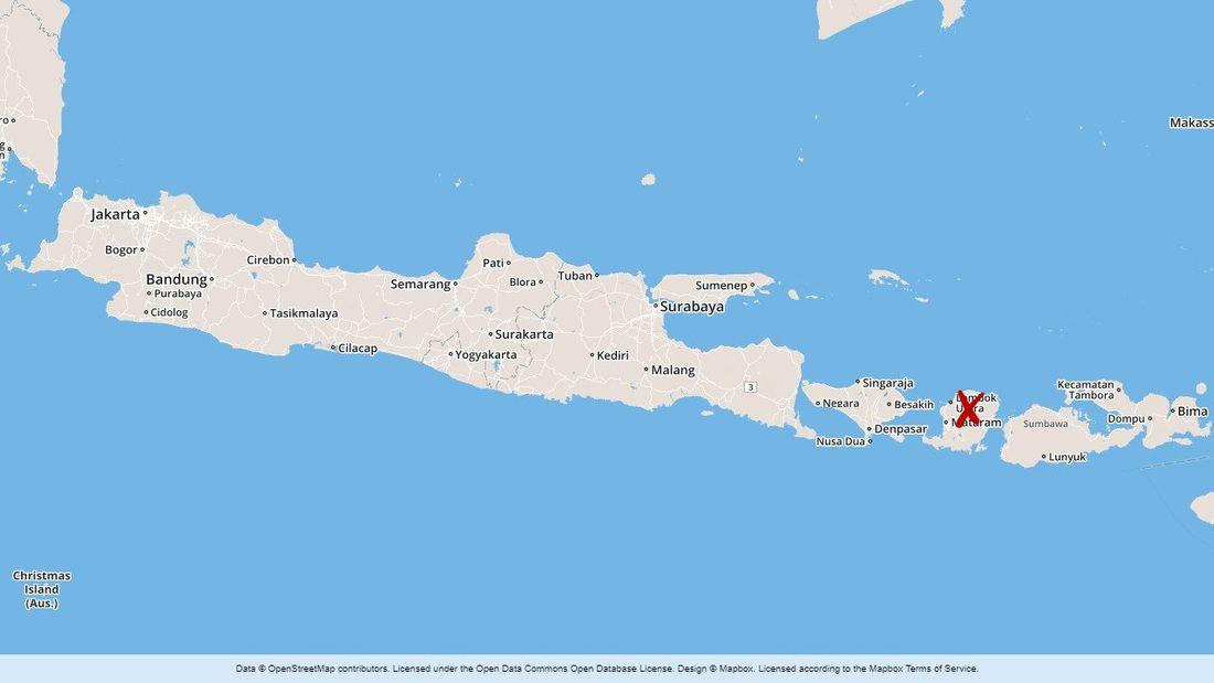 Karta över Indonesien, Bali markerat med ett kryss