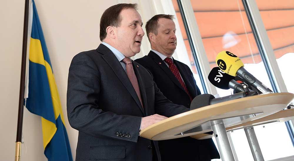 Stefan Löfven och Anders Ygeman vid dagens pressträff om gängvåldet.