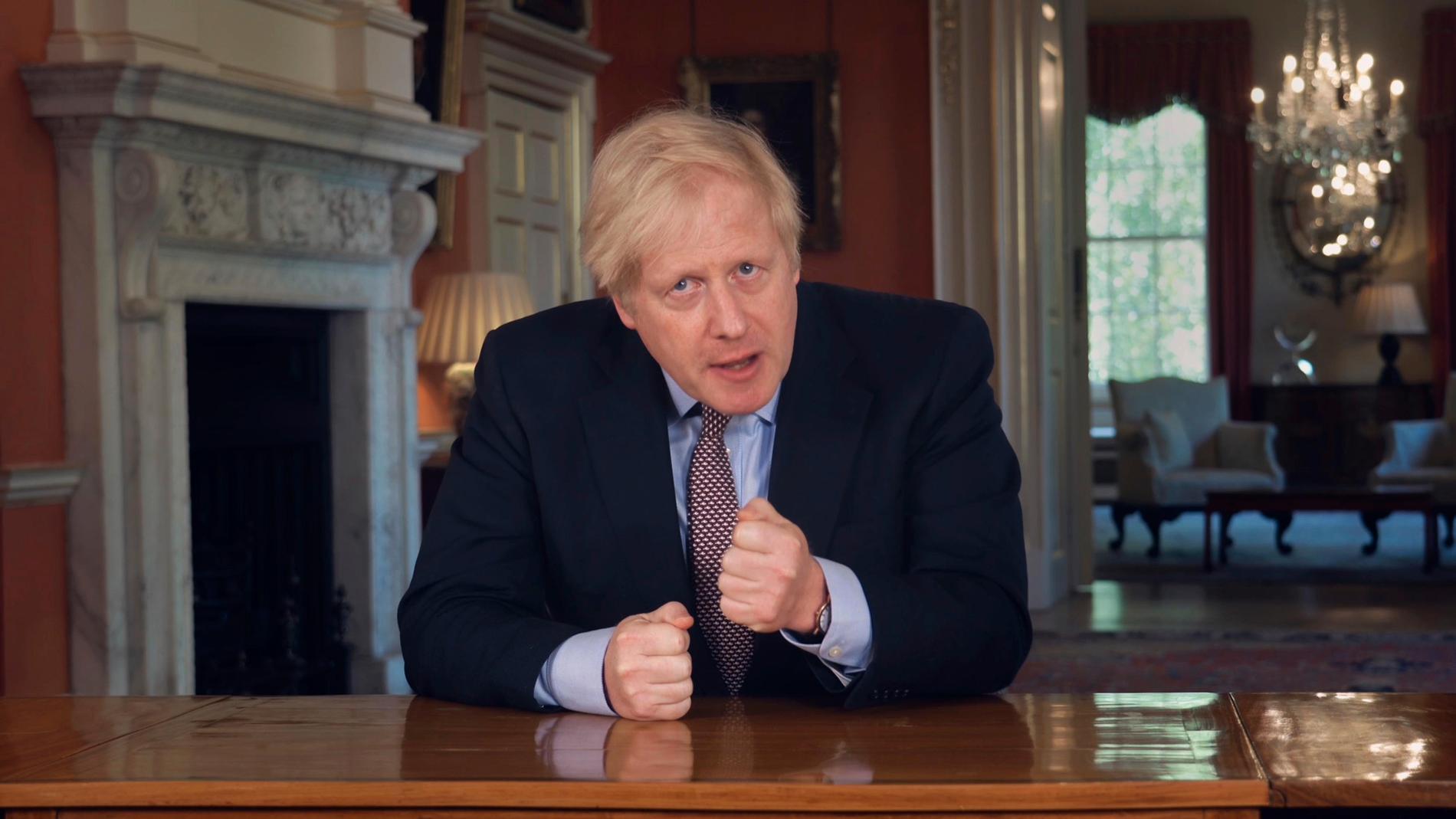 Storbritanniens premiärminister Boris Johnson under sitt tv-tal till nationen i söndags.