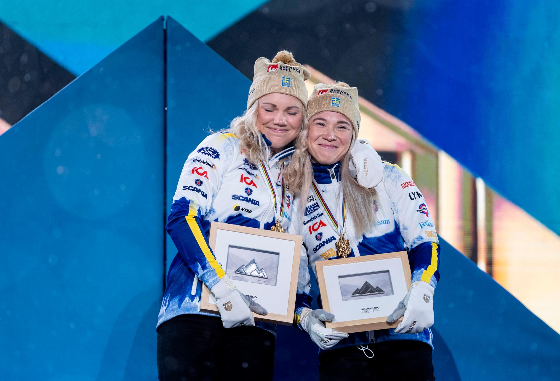 Emma Ribom och Jonna Sundling upprepade VM-succén med SM-guld i sprintstafetten i Kalix. Arkivbild.