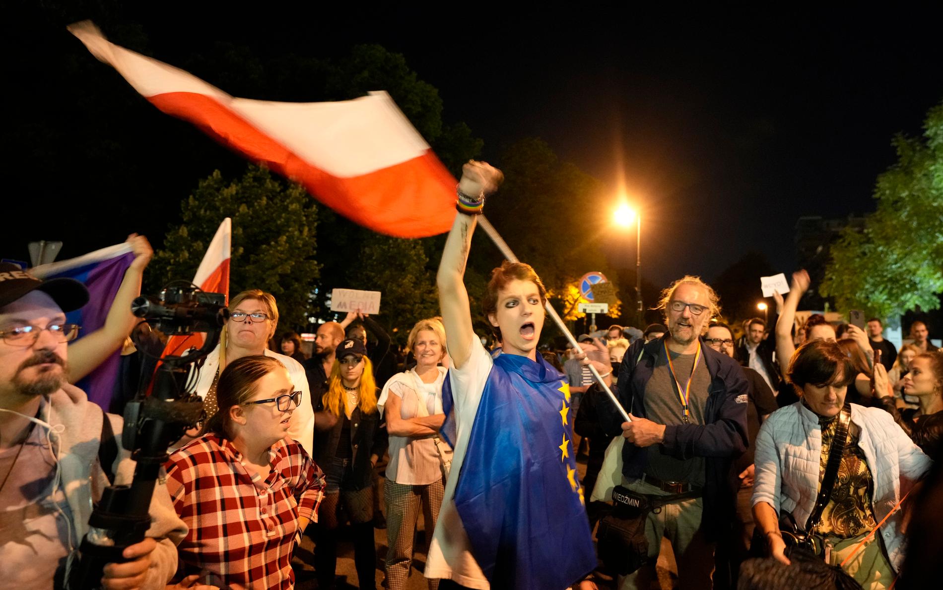 En demonstration mot Polens medielagar tidigare i år. 
