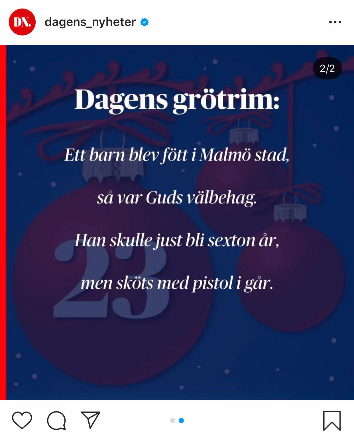 Dagens Nyheters grötrim från den 23 december fick stark kritik.