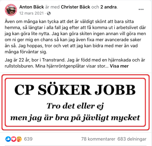Jobbannonsen som Anton Bäck la ut hyllas i sociala medier. 