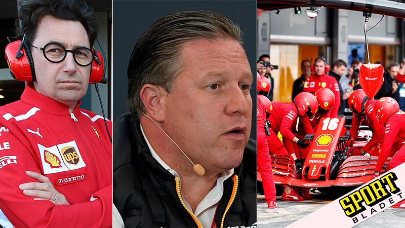  Ferraris teamchef Mattia Binotto och McLarens VD Zak Brown.