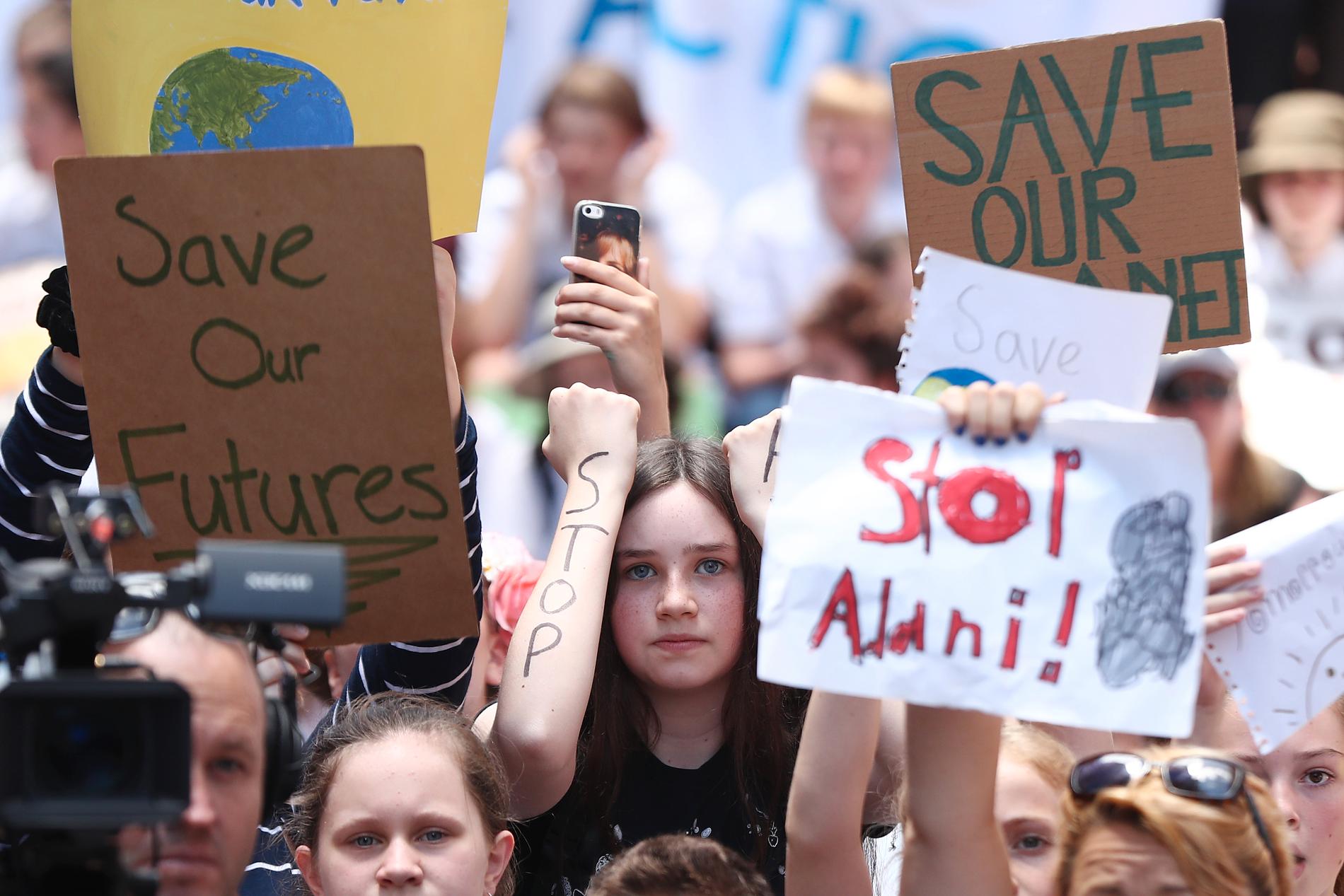 Svenska Greta Thunberg har inspirerat studenter i Australien att strejka från skolan för att uppmärksamma klimatförändringarna. Sydney, Australien. 