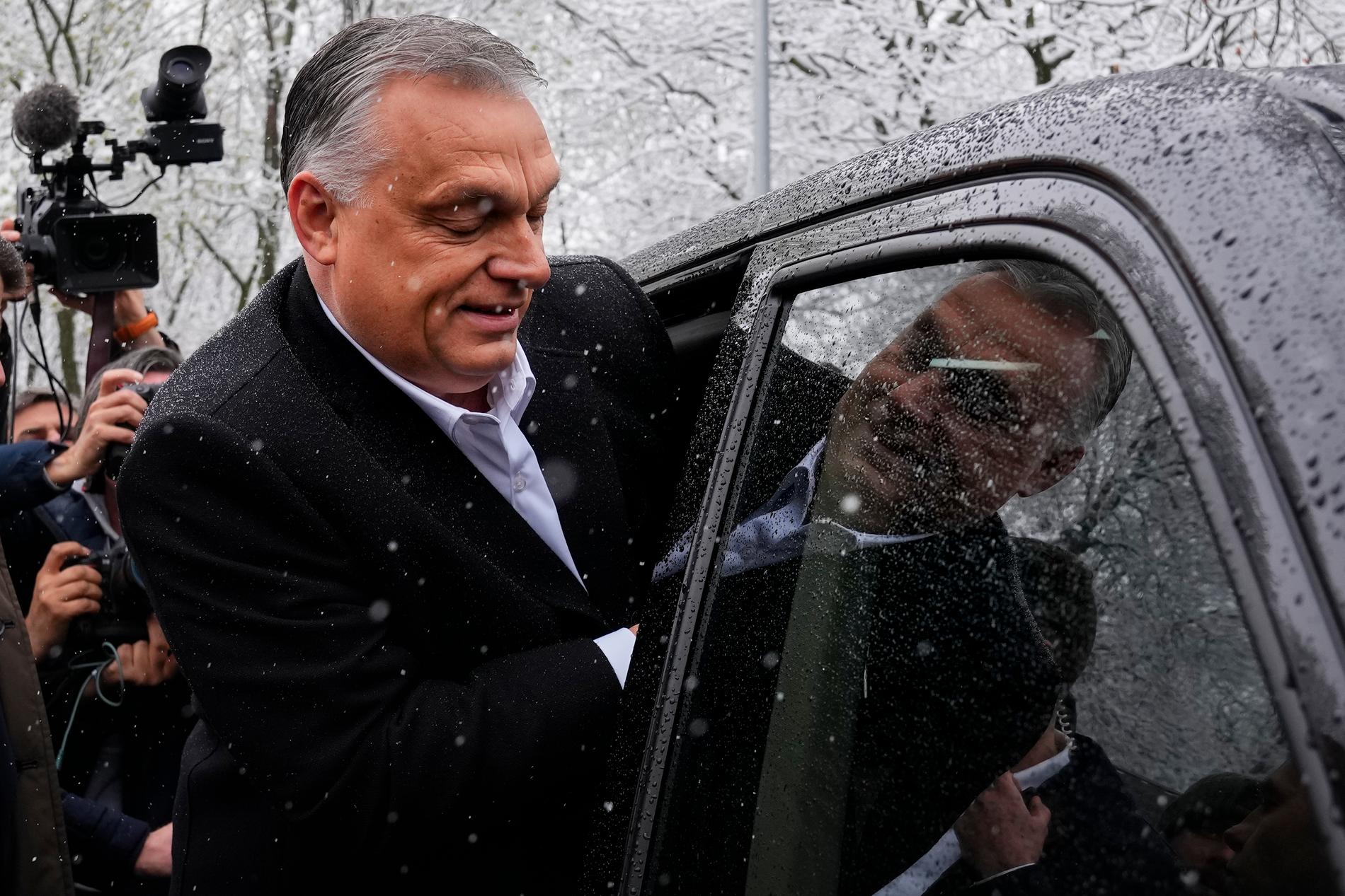 Ungerns premiärminister Viktor Orbán efter att han röstat i Budapest, Ungern.