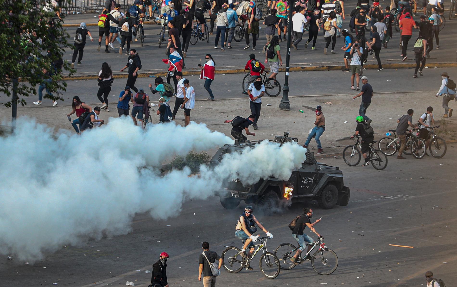 Protester i Santiago, Chile.