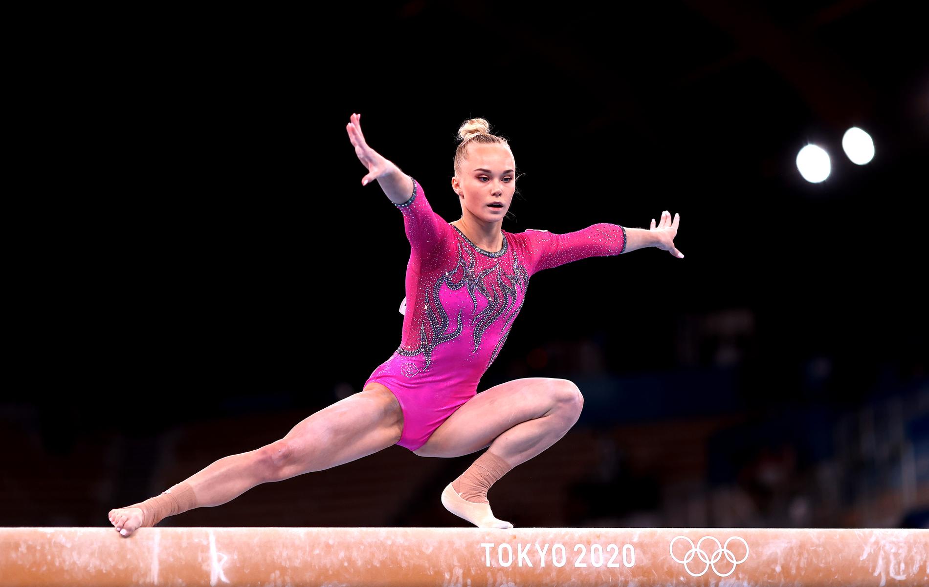 Ryska gymnasten Angelina Melnikova vann ett guld och två brons i OS i Tokyo 2020.