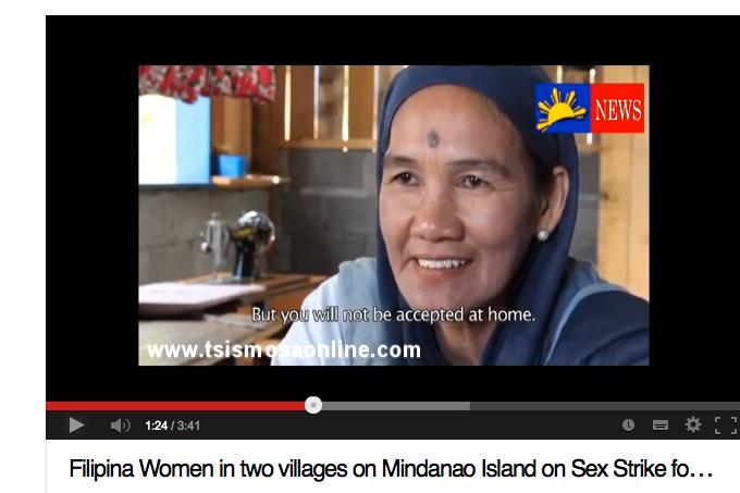 Filippinerna, 2011 På den filippinska ön Mindanao, tröttnade lokala kvinnor på striderna mellan män från två närliggande byar. Det var inte bara en fråga om säkerhet utan också om familjernas levebröd. Den ena vägen mellan de två städerna var stängd, vilket gjorde det svårt för kvinnor att ta sig över och sälja produkter och det försämrade deras möjligheter att försörja sina familjer. Kvinnorna sa åt sina män att de inte var välkomna i sovrummet. Strejken anses vara en av de viktigaste faktorerna till att striderna löstes upp.