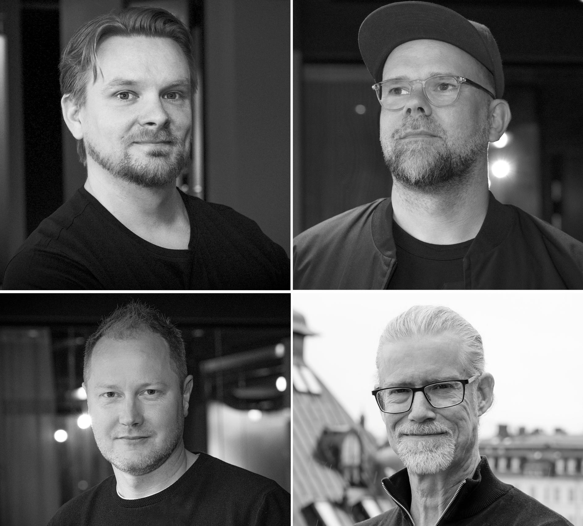 TTK Games grundare. Överst från vänster Daniel Berlin och Peter Hoyles, nedre raden från vänster Vidar Nygren, Lars Gustavsson. Pressbilder.