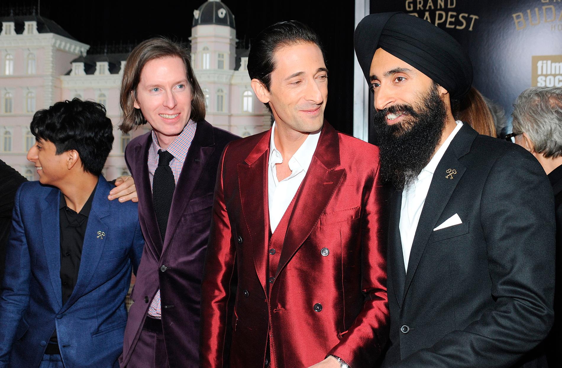 Tony Revolori, Wes Anderson, Adrien Brody och Waris Ahluwalia på premiären av ”The Grand Budapest Hotel”.