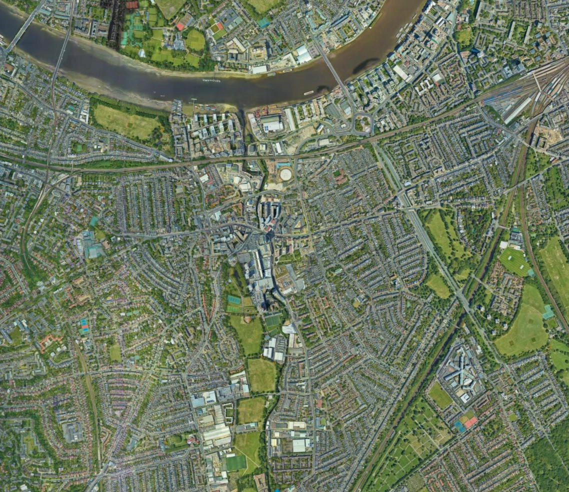 Karta över området Wandsworth i London. 