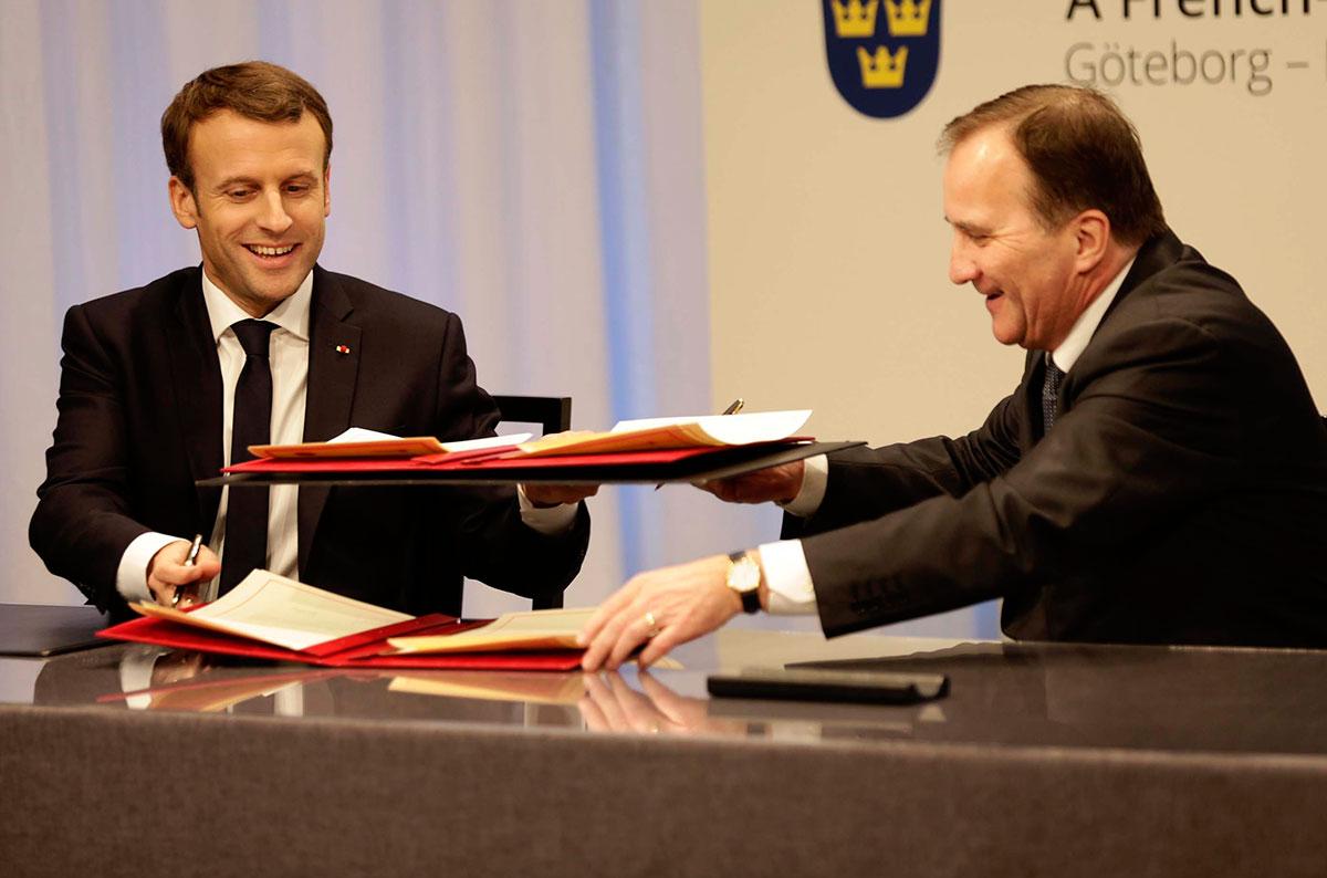 Emmanuel Macron och Stefan Löfven.