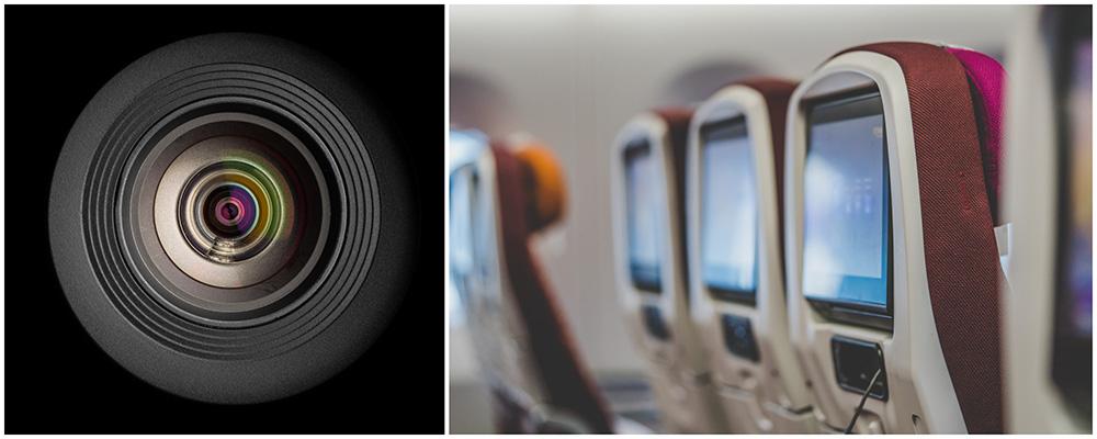 Singapore Airlines har kameror in sina underhållningssystem. Flygplanssätena på bilden kommer inte från Singapore Airlines. 