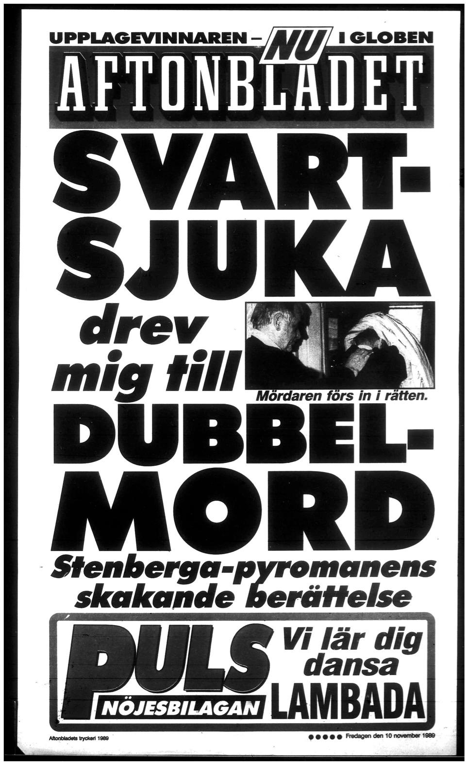 Så här såg Aftonbladets löpsedel ut den 10 november 1989. 