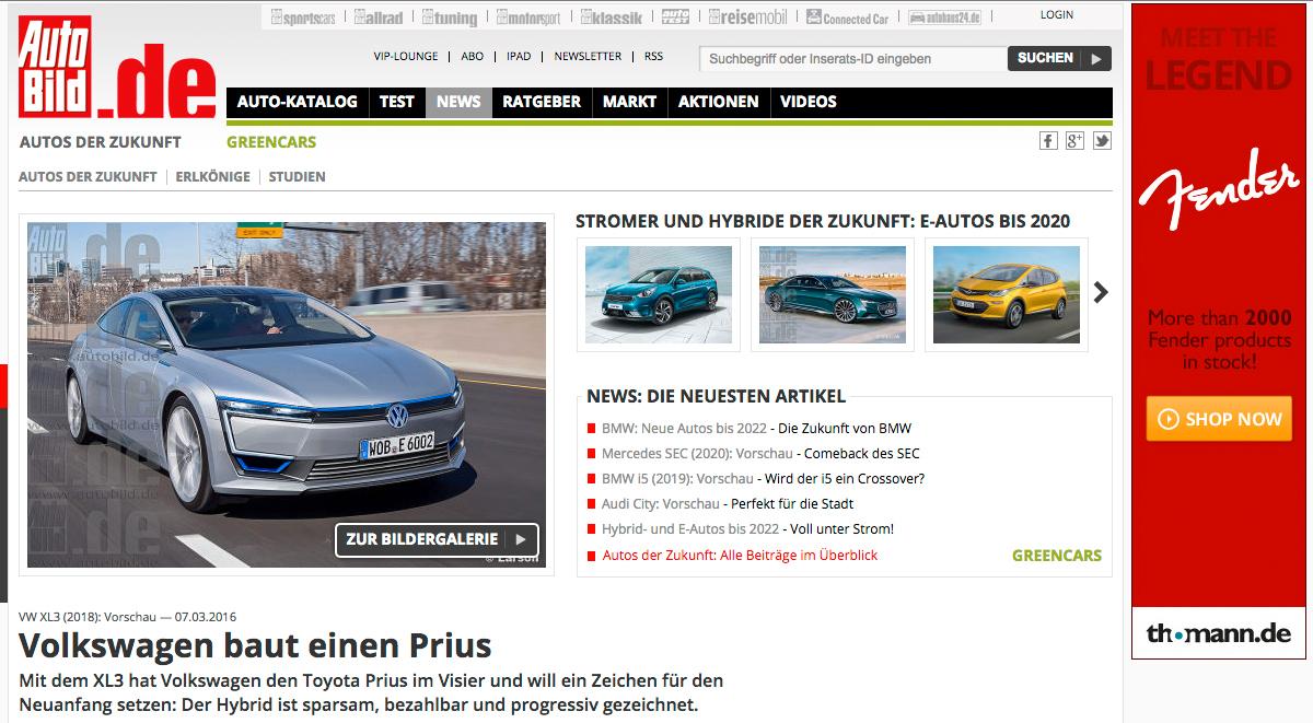 Tyska tidningen Autobild har publiserat bilder på bilen som internt inom VW kallas för XL3. Är tänkt att bli märkets svar på Toyota Prius.