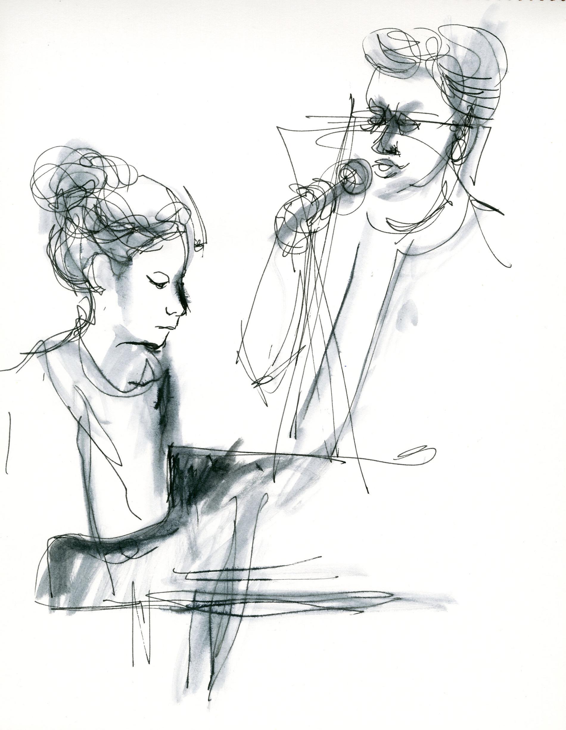 Cecilia Persson och Lina Nyberg tecknade av Jenny Svenberg Bunnel på Stockholm Women’s international jazz festival 