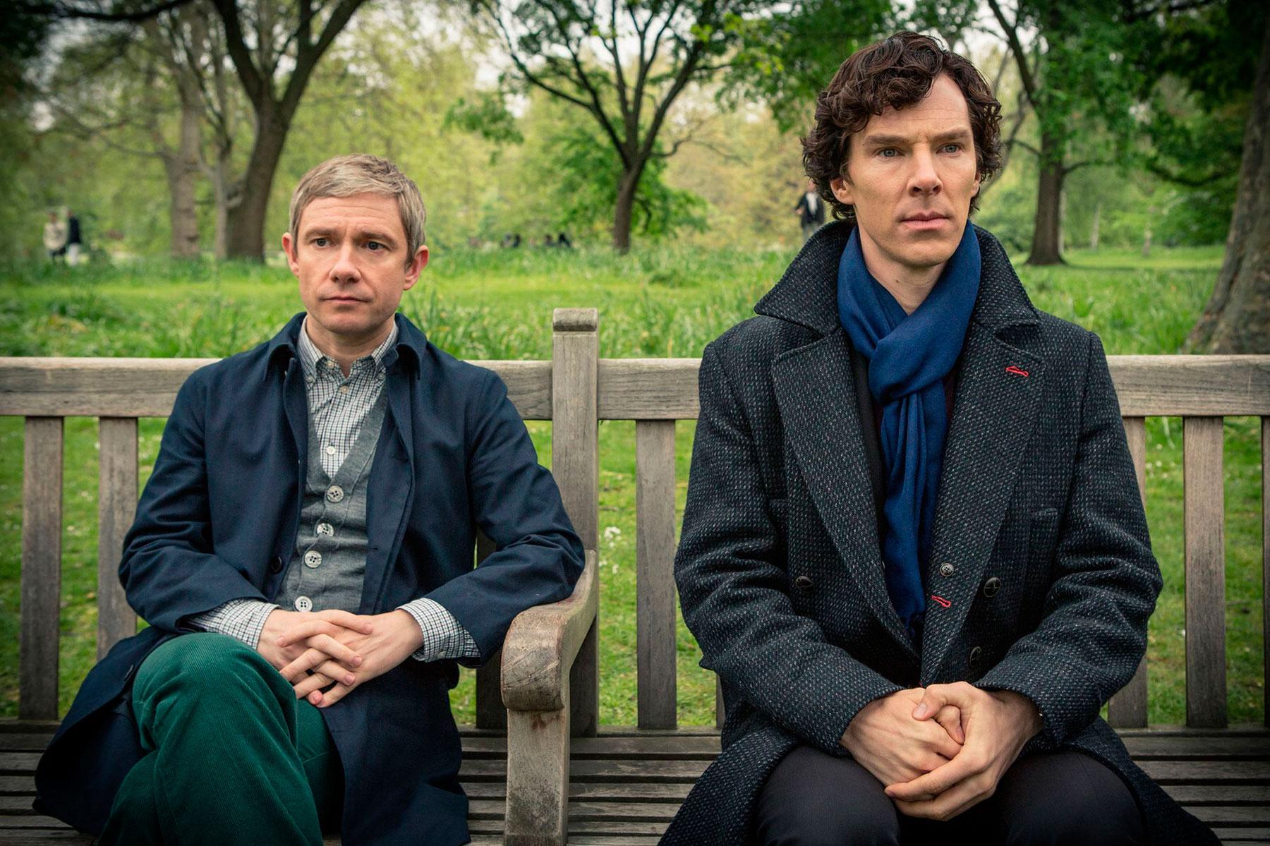 Martin Freeman som Doktor John Watson och Benedict Cumberbatch som Sherlock Holmes i BBC-serien ”Sherlock”.