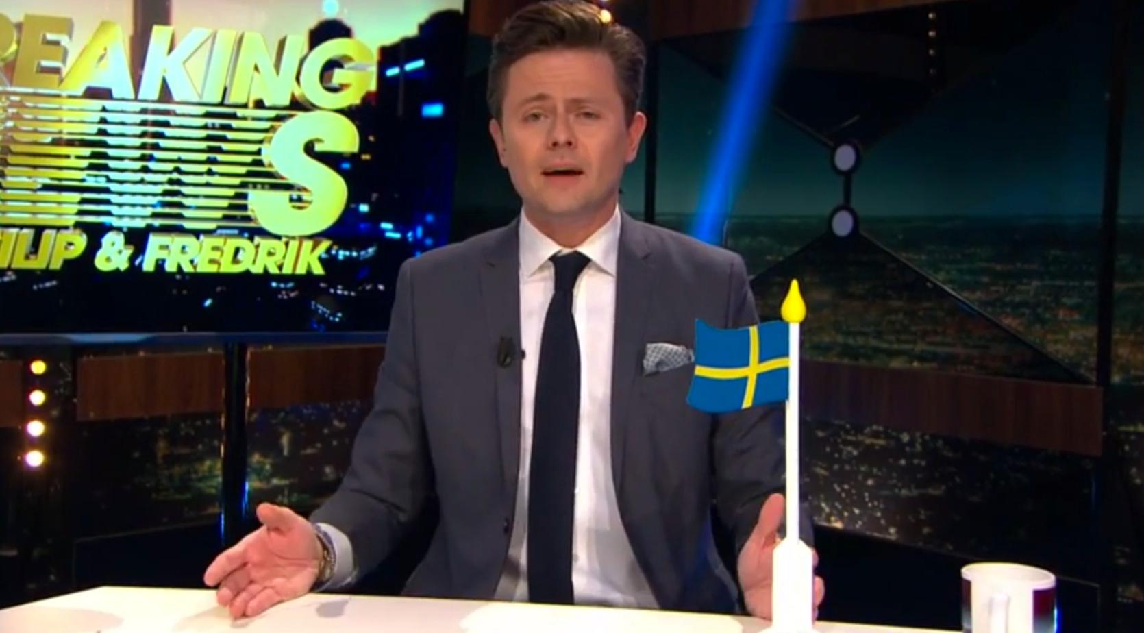 Fredrik Wikingsson i måndagens program. Faksimil Kanal 5.
