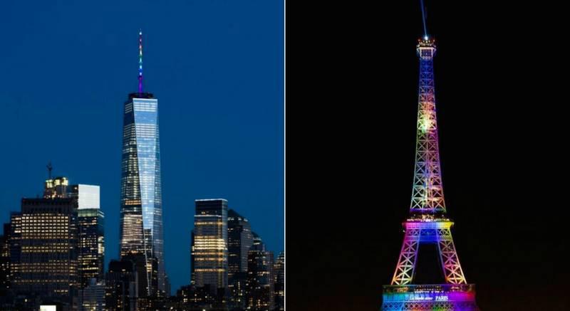 Eiffeltornet lystes upp för att visa solidaritet.