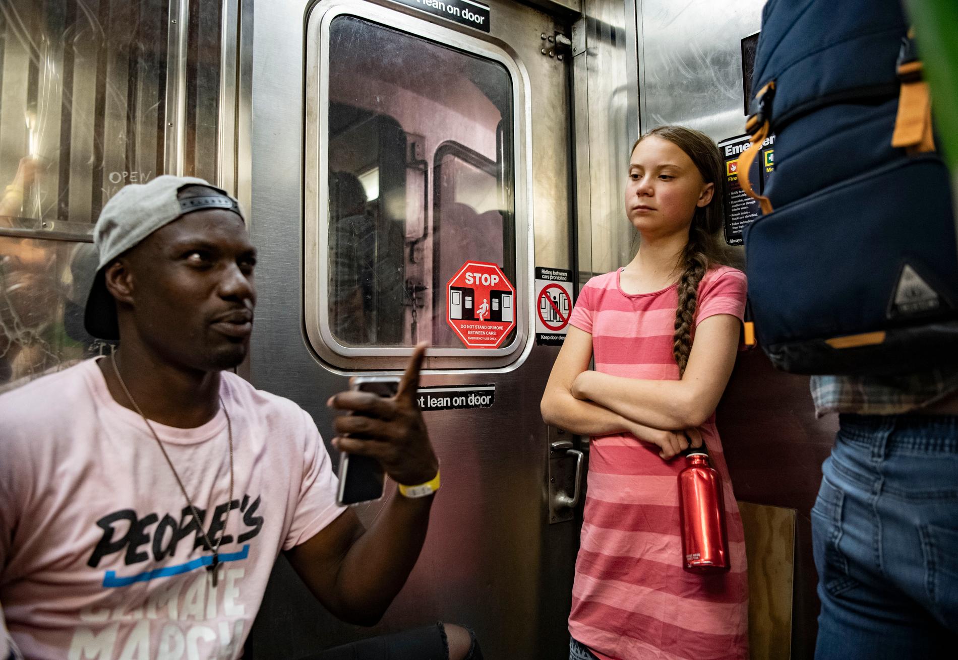 Greta Thunberg tog New Yorks tunnelbana hem.