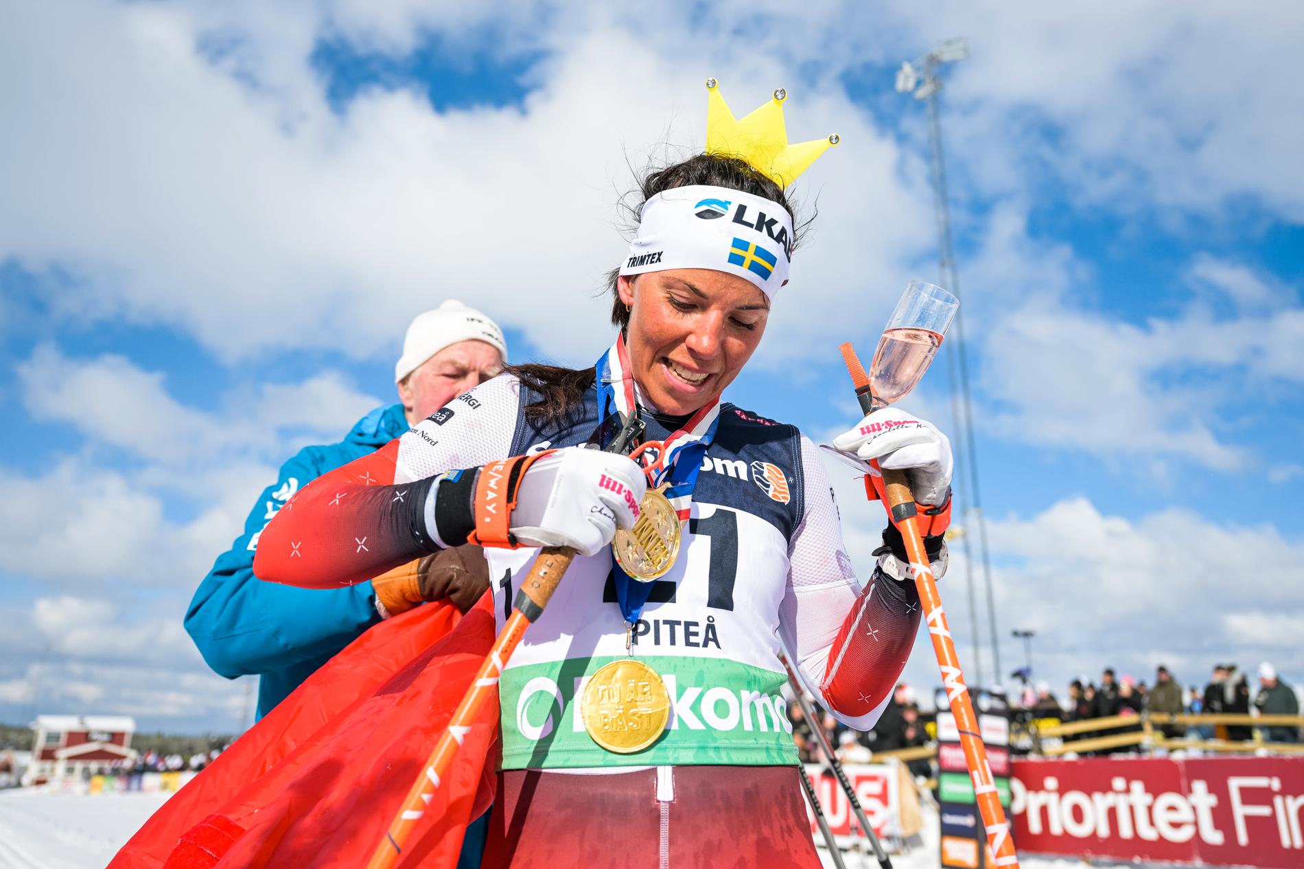 Charlotte Kalla avslutade karriären med ett SM-brons på tremilen i Piteå den 28 mars 2022.