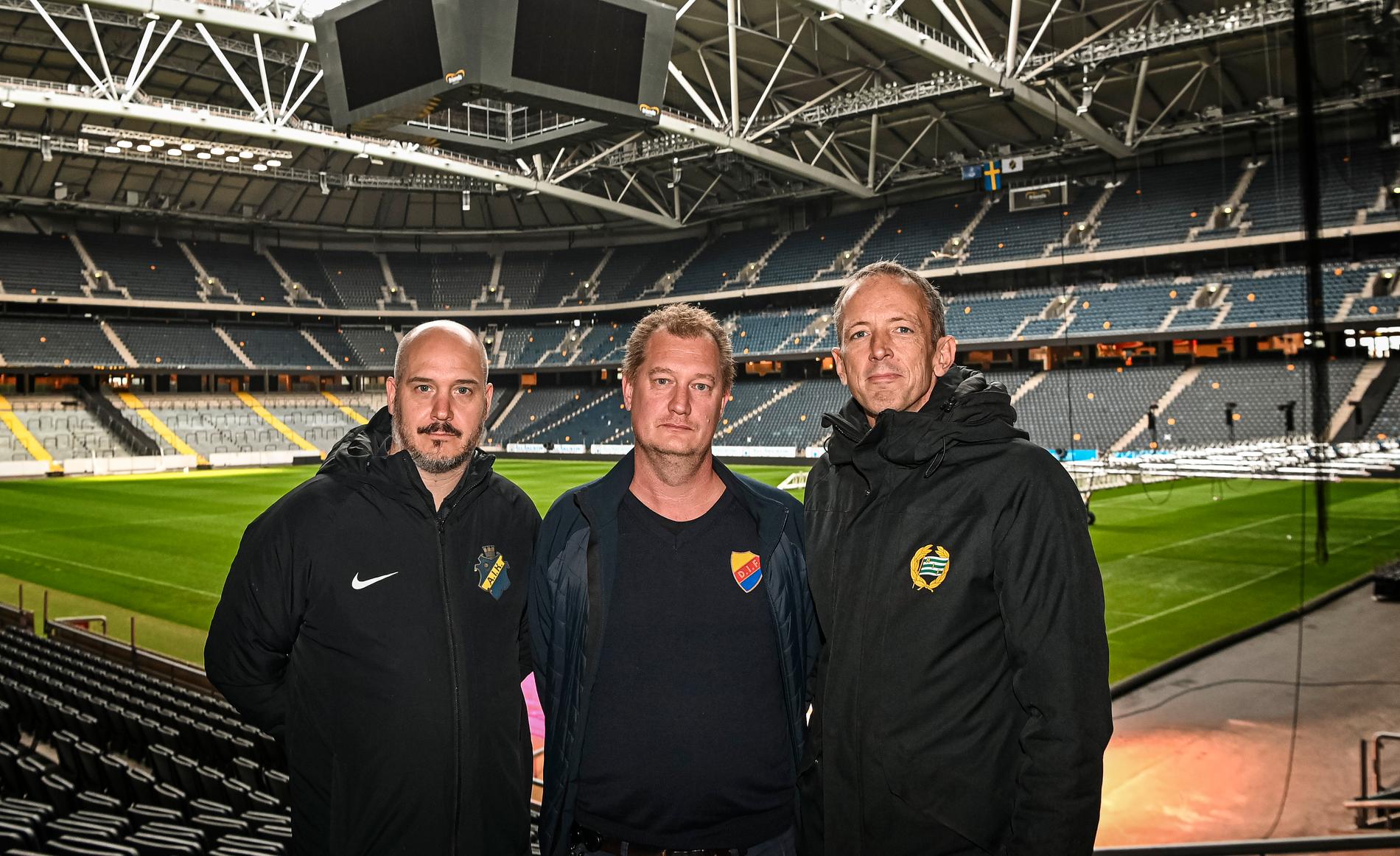 Fredrik Söderberg (AIK), Mats Jonsson (Djurgården) och Göran Rickmer (Hammarby)